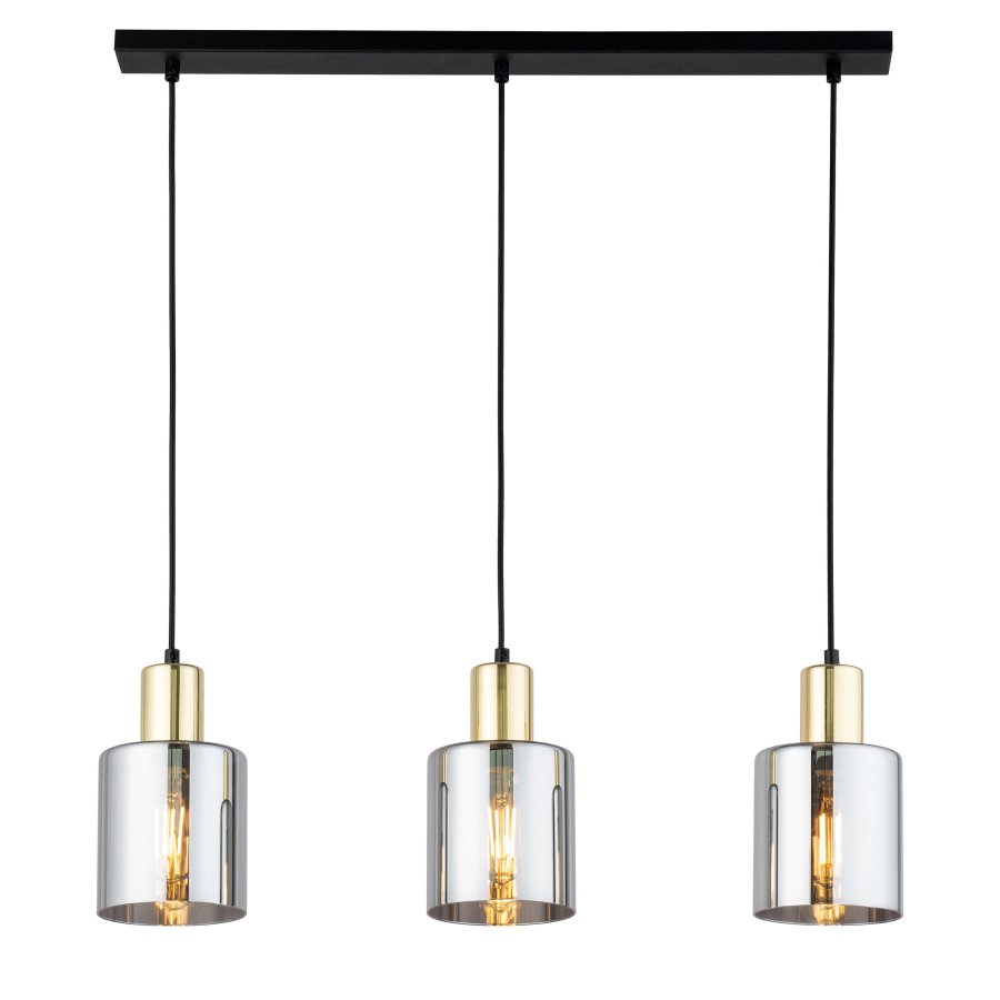 TK Sierra loftlampe, m. 3 skrme - glas og guld metal