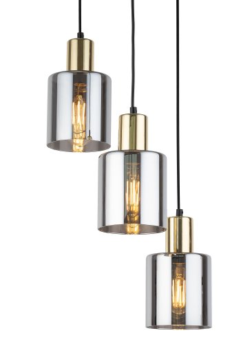 TK Sierra loftlampe, m. 3 skrme - glas og guld metal