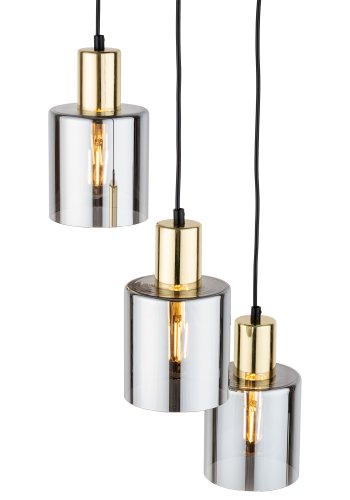 TK Sierra loftlampe, m. 3 skrme - glas og guld metal