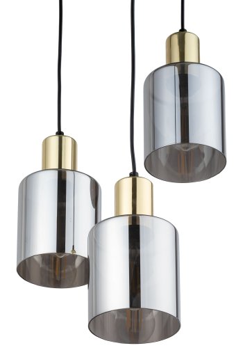 TK Sierra loftlampe, m. 3 skrme - glas og guld metal