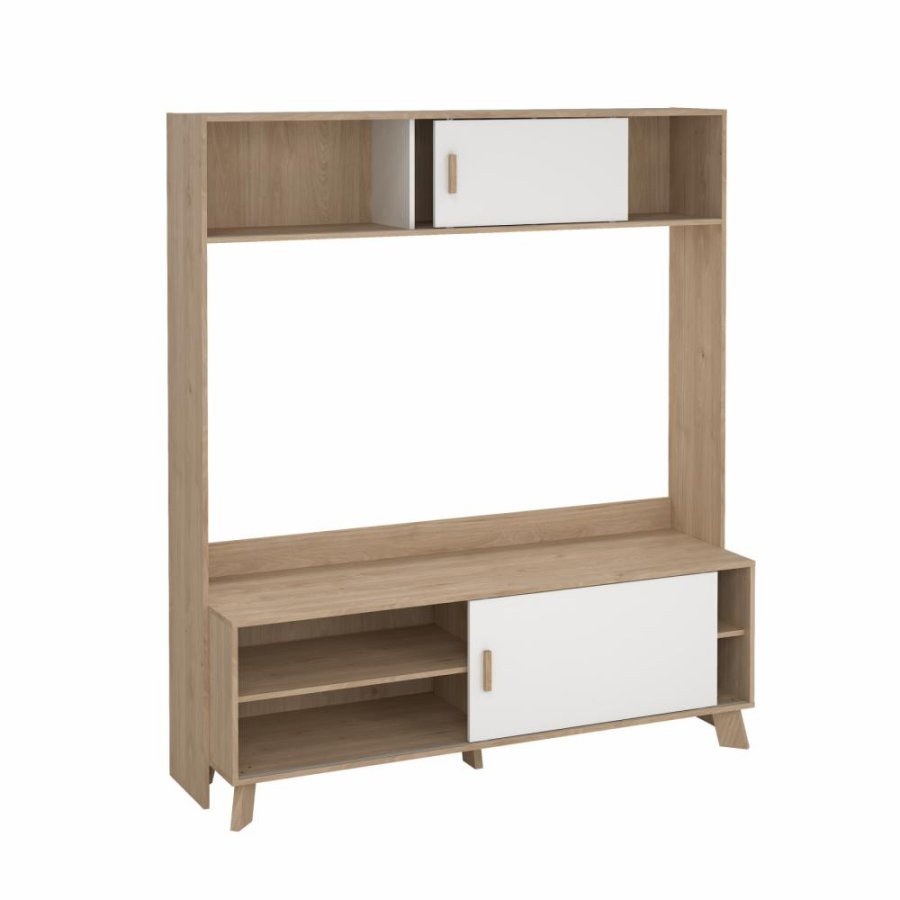 TVILUM Ikast TV-vg med 2 skydedre, Jackson Hickory/Hvid, 158,7 x 48,35 x 180,9 cm