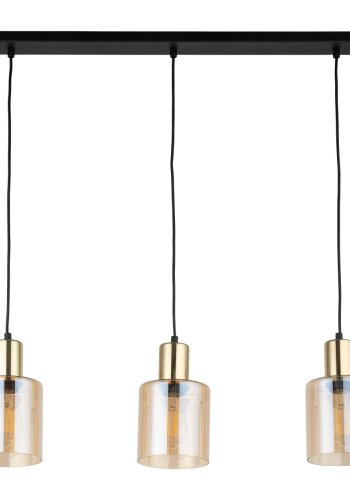 TK Sierra loftlampe, m. 3 skrme - rav glas og guld metal