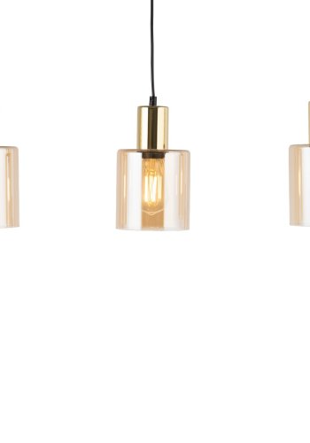 TK Sierra loftlampe, m. 3 skrme - rav glas og guld metal