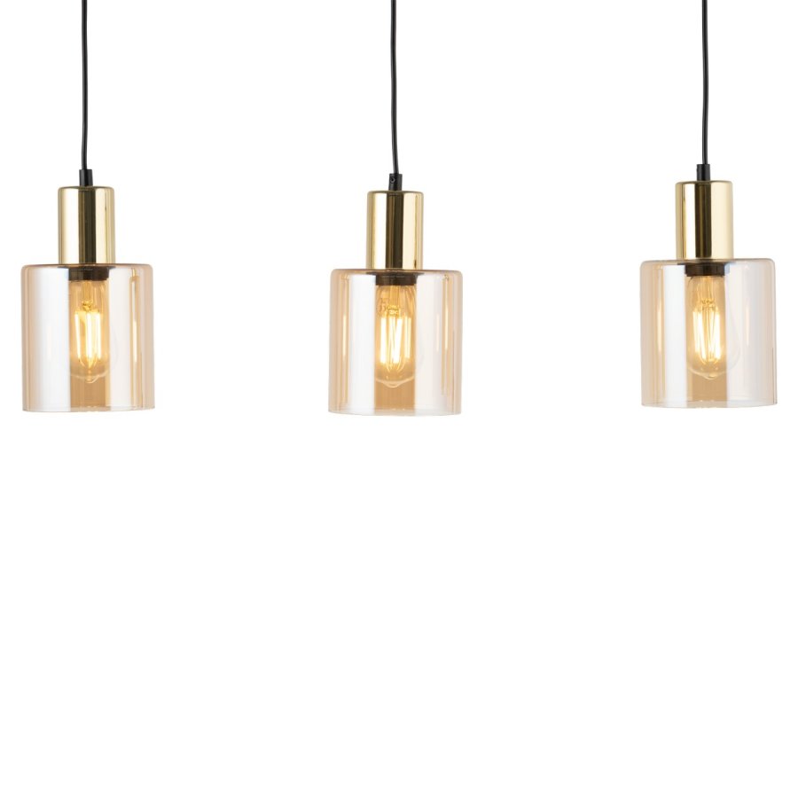 TK Sierra loftlampe, m. 3 skrme - rav glas og guld metal