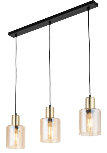 TK Sierra loftlampe, m. 3 skrme - rav glas og guld metal