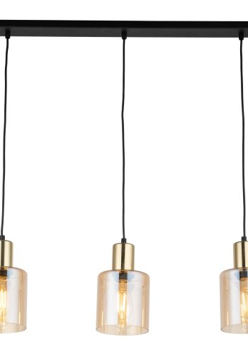 TK Sierra loftlampe, m. 3 skrme - rav glas og guld metal