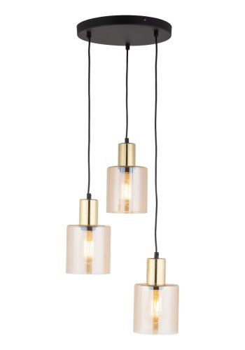 TK Sierra loftlampe, m. 3 skrme - rav glas og guld metal