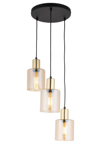 TK Sierra loftlampe, m. 3 skrme - rav glas og guld metal