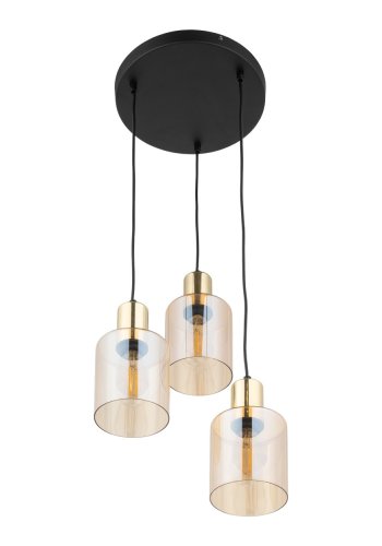 TK Sierra loftlampe, m. 3 skrme - rav glas og guld metal