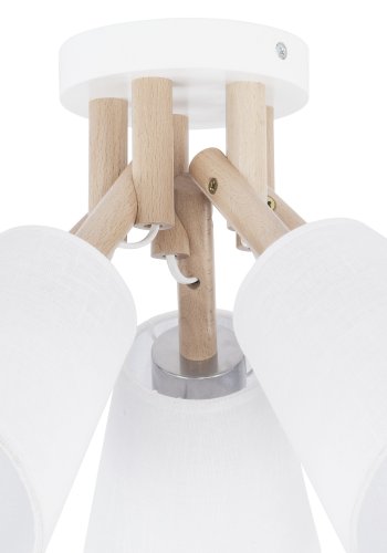 TK Vaio loftlampe, m. 5 skrme - hvid stof, tr og metal