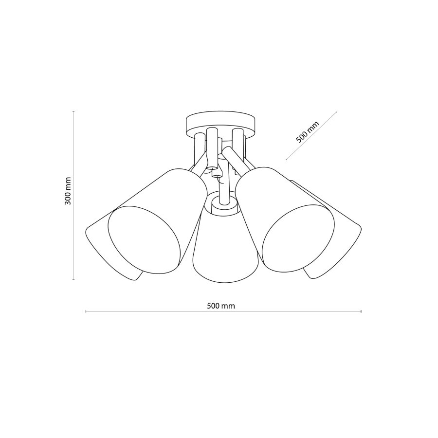 TK Vaio loftlampe, m. 5 skrme - hvid stof, tr og metal