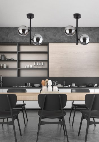 TK Ester loftlampe, m. 2 skrme - sort glas og metal