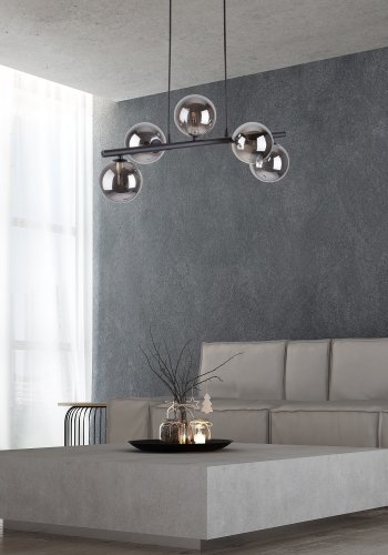 TK Ester loftlampe, m. 5 skrme - sort glas og metal