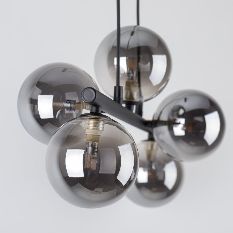 TK Ester loftlampe, m. 5 skrme - sort glas og metal