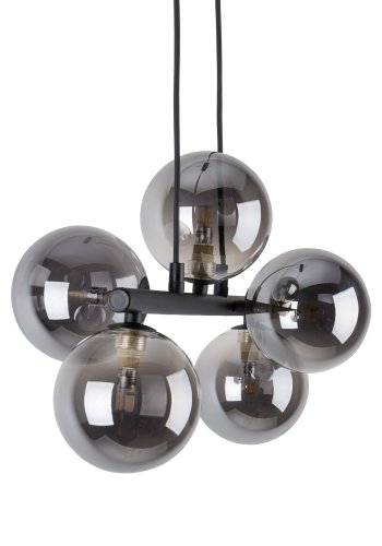 TK Ester loftlampe, m. 5 skrme - sort glas og metal