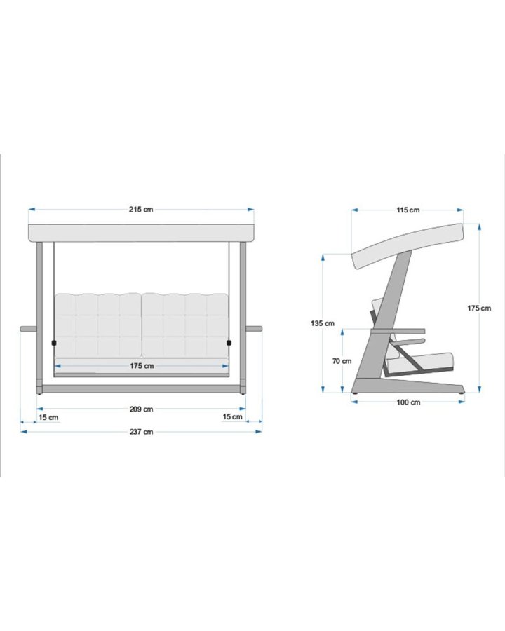 NORDVÄRK Viva 2400 udendrs triple hngesofa - antracitgr polyester stof og grantr