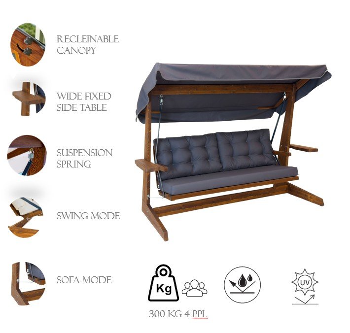 NORDVÄRK Viva 2400 udendrs triple hngesofa - beige polyester stof og grantr