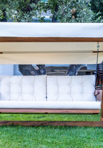 NORDVÄRK Viva 2400 udendrs triple hngesofa - beige polyester stof og grantr