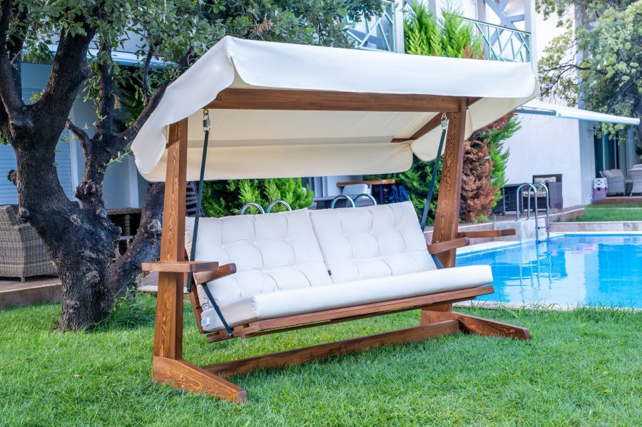 NORDVÄRK Viva 2400 udendrs triple hngesofa - beige polyester stof og grantr