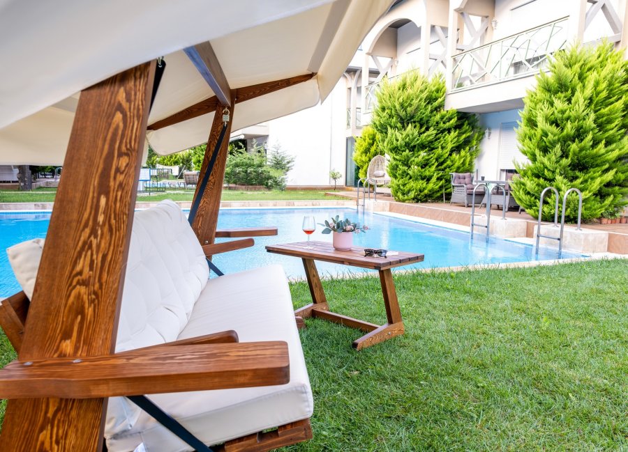 NORDVÄRK Viva 2400 udendrs triple hngesofa - beige polyester stof og grantr