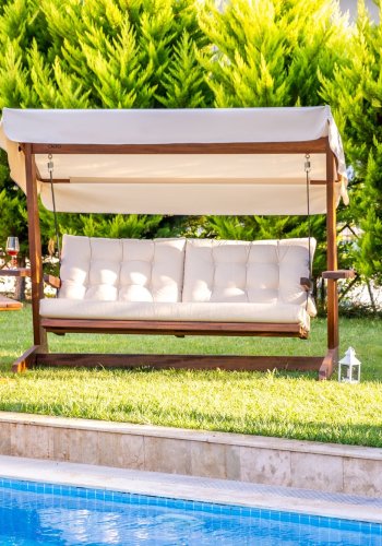 NORDVÄRK Viva 2400 udendrs triple hngesofa - beige polyester stof og grantr