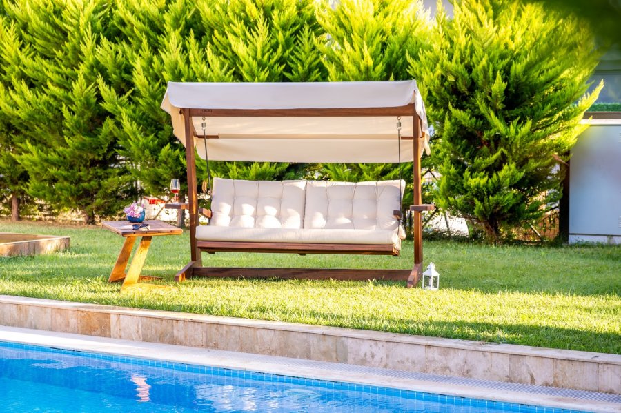 NORDVÄRK Viva 2400 udendrs triple hngesofa - beige polyester stof og grantr