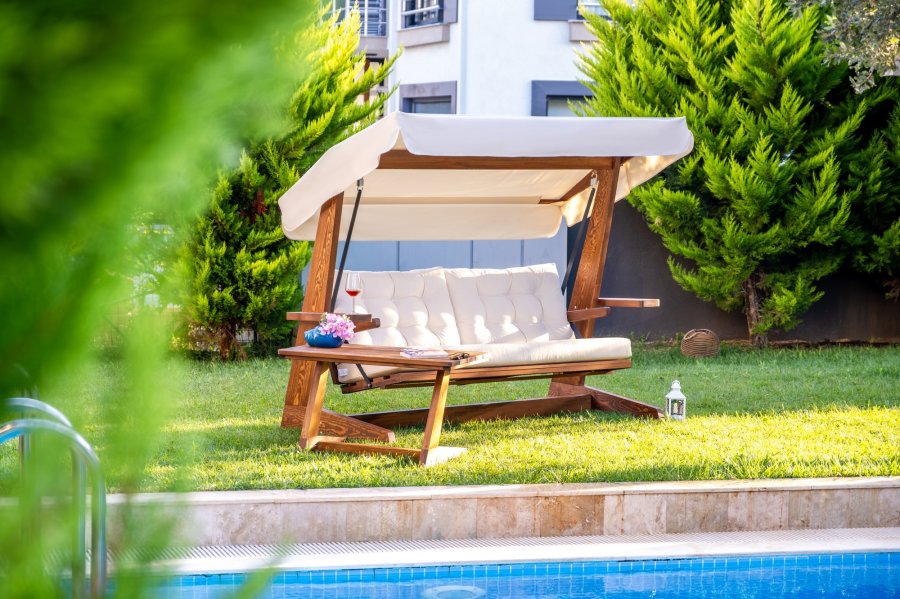 NORDVÄRK Viva 2400 udendrs triple hngesofa - beige polyester stof og grantr