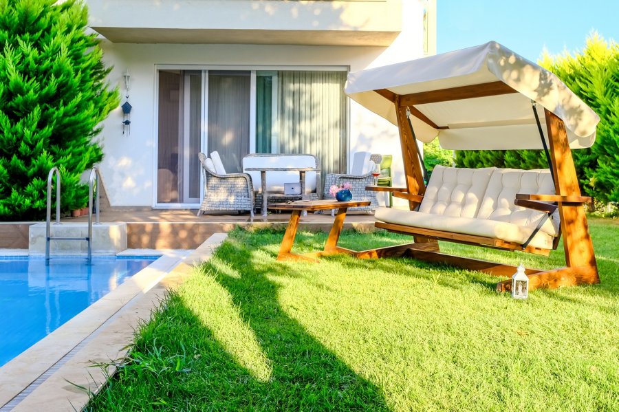 NORDVÄRK Viva 2400 udendrs triple hngesofa - beige polyester stof og grantr