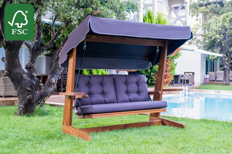 NORDVÄRK Viva 2200 udendrs triple hngesofa - antracitgr polyester stof og grantr