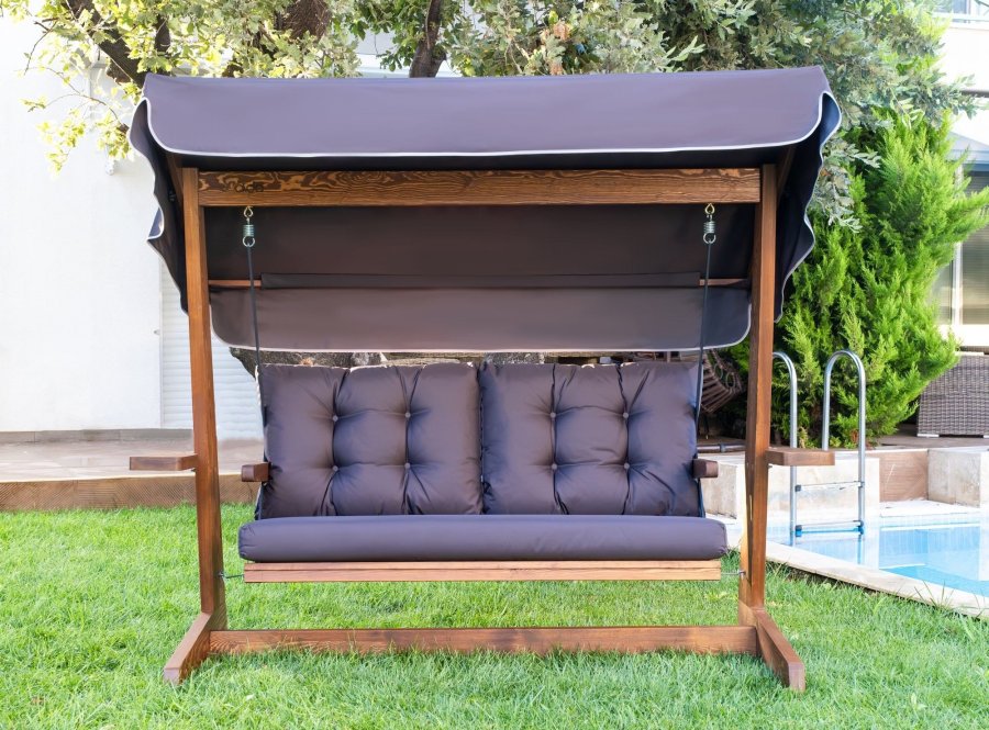 NORDVÄRK Viva 2200 udendrs triple hngesofa - antracitgr polyester stof og grantr