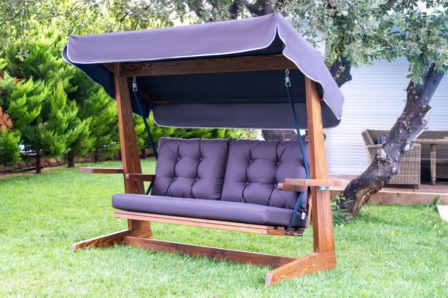 NORDVÄRK Viva 2200 udendrs triple hngesofa - antracitgr polyester stof og grantr