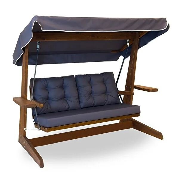 NORDVÄRK Viva 2200 udendrs triple hngesofa - antracitgr polyester stof og grantr