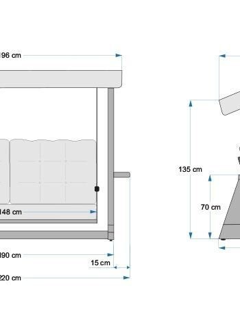 NORDVÄRK Viva 2200 udendrs triple hngesofa - antracitgr polyester stof og grantr