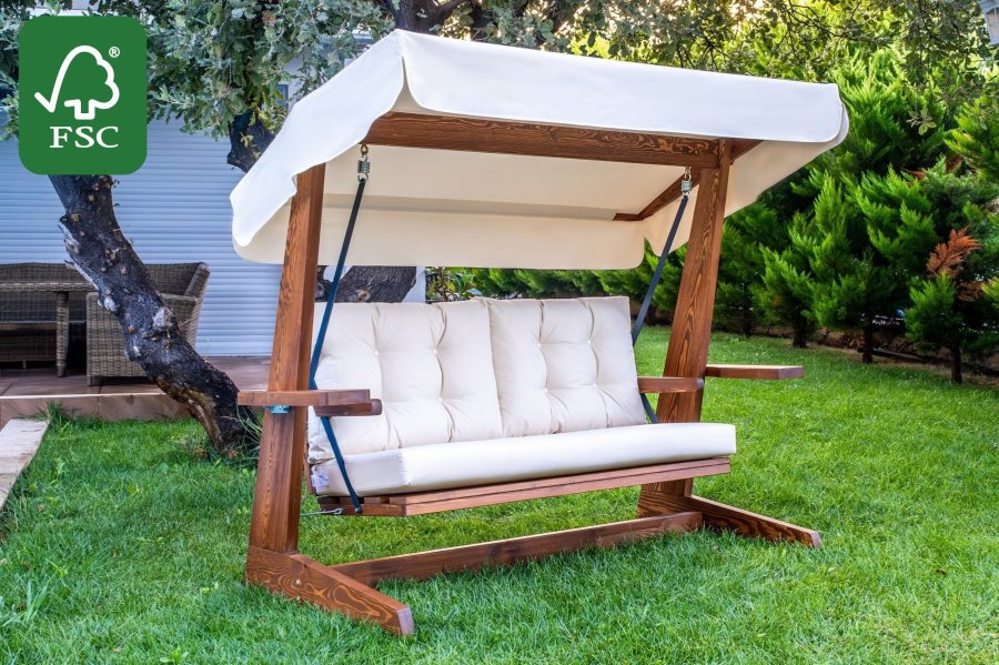 NORDVÄRK Viva 2200 udendrs triple hngesofa - beige polyester stof og grantr