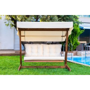 NORDVÄRK Viva 2200 udendrs triple hngesofa - beige polyester stof og grantr