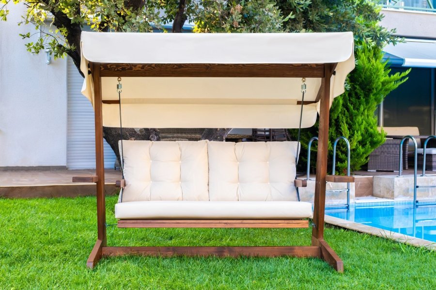 NORDVÄRK Viva 2200 udendrs triple hngesofa - beige polyester stof og grantr