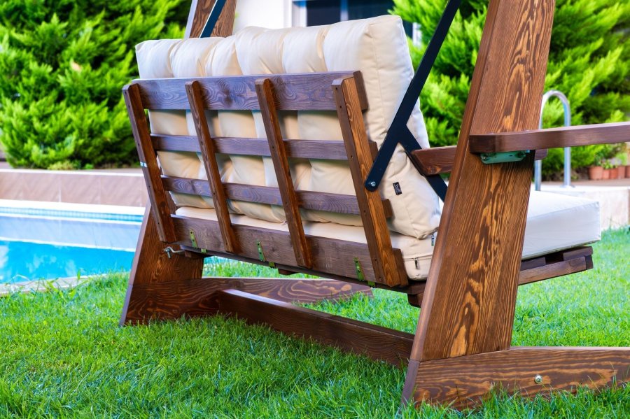 NORDVÄRK Viva 2200 udendrs triple hngesofa - beige polyester stof og grantr