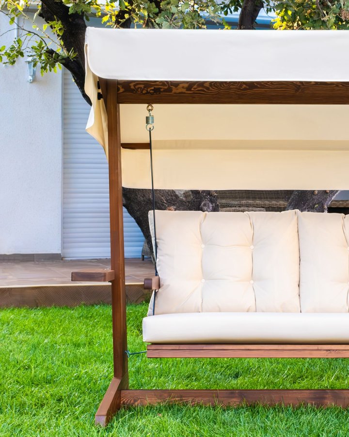 NORDVÄRK Viva 2200 udendrs triple hngesofa - beige polyester stof og grantr