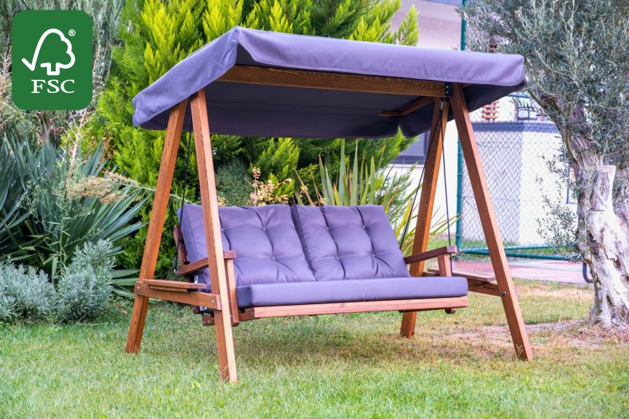 NORDVÄRK Pera 2000 udendrs dobbelt hngesofa - antracitgr polyester stof og grantr