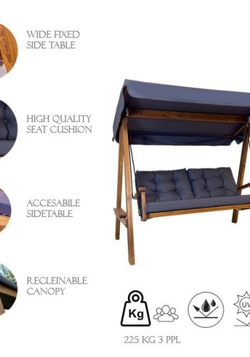 NORDVÄRK Pera 2000 udendrs dobbelt hngesofa - antracitgr polyester stof og grantr