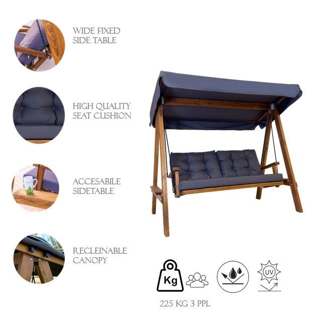 NORDVÄRK Pera 2000 udendrs dobbelt hngesofa - antracitgr polyester stof og grantr