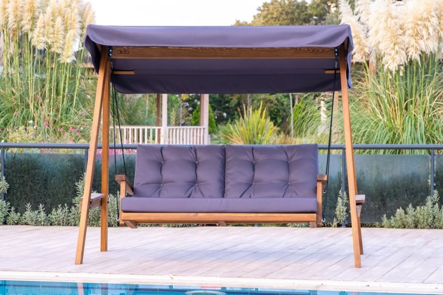 NORDVÄRK Pera 2000 udendrs dobbelt hngesofa - antracitgr polyester stof og grantr