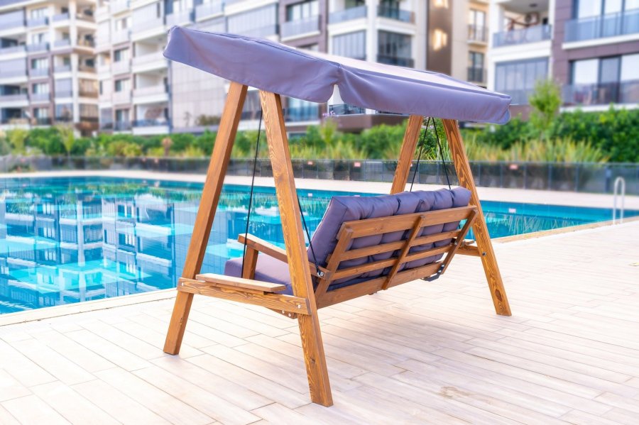 NORDVÄRK Pera 2000 udendrs dobbelt hngesofa - antracitgr polyester stof og grantr