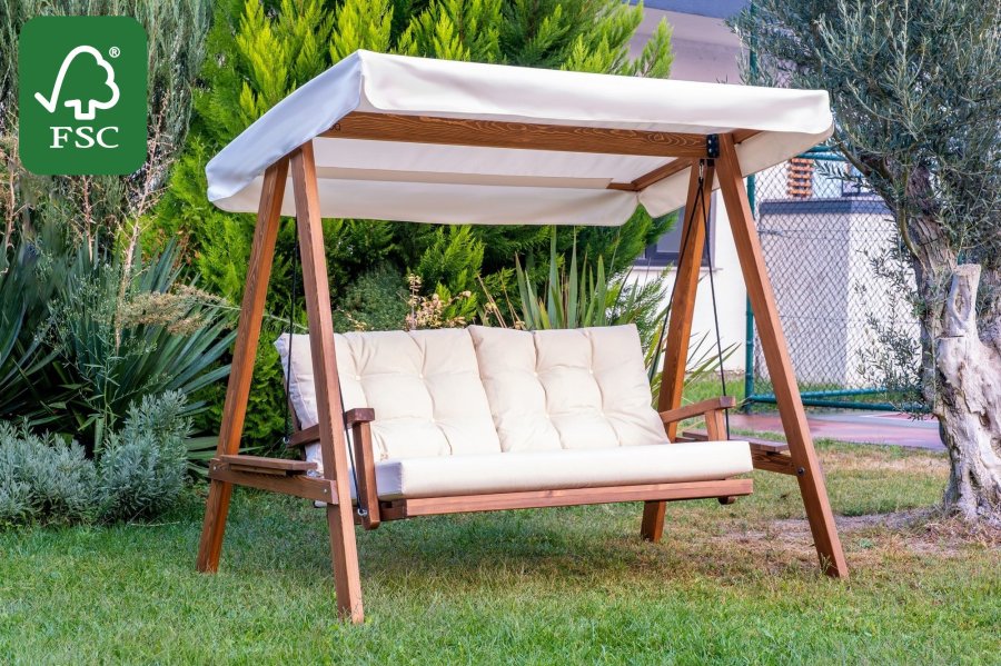 NORDVÄRK Pera 2000 udendrs dobbelt hngesofa - beige polyester stof og grantr