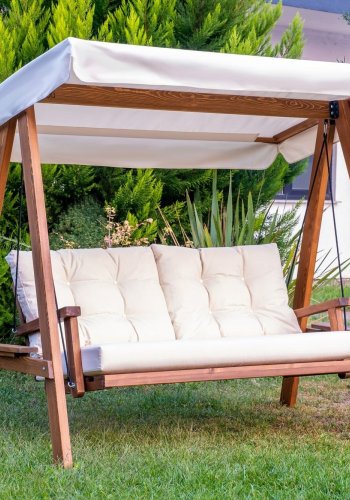 NORDVÄRK Pera 2000 udendrs dobbelt hngesofa - beige polyester stof og grantr