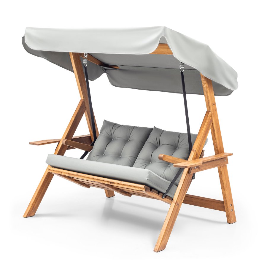 NORDVÄRK Galata Swing S2 udendrs dobbelt hngesofa - gr polyester stof og natur fyrretr