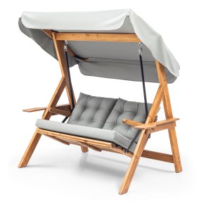 NORDVÄRK Galata Swing S2 udendrs dobbelt hngesofa - gr polyester stof og natur fyrretr