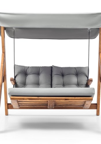 NORDVÄRK Galata Swing S2 udendrs dobbelt hngesofa - gr polyester stof og natur fyrretr