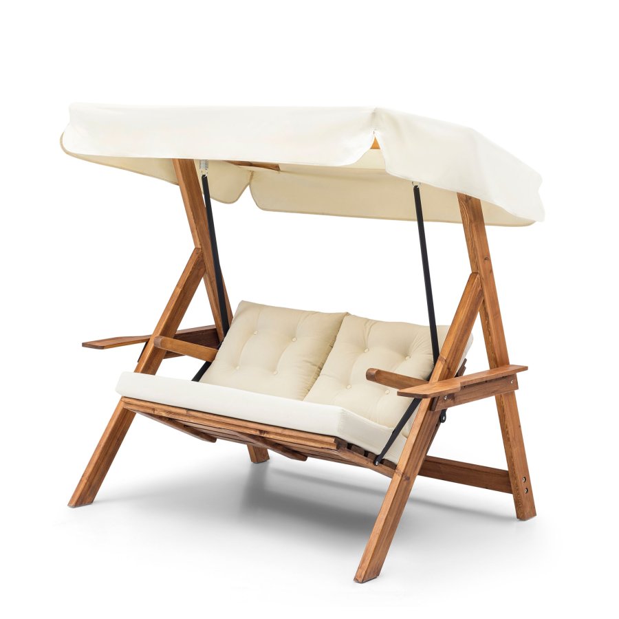 NORDVÄRK Galata Swing S2  udendrs hngesofa - creme polyester stof og natur fyrretr