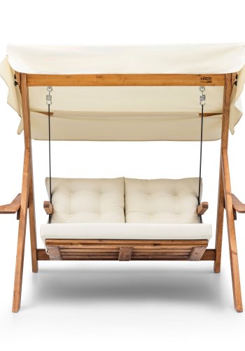 NORDVÄRK Galata Swing S2  udendrs hngesofa - creme polyester stof og natur fyrretr